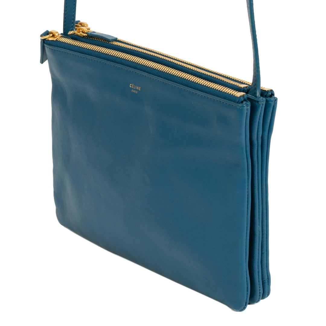 Authentieke Tweedehands Celine Trio Teal Crossbody Bag juiste prijs veilig online shoppen luxe merken webshop winkelen Antwerpen België mode fashion