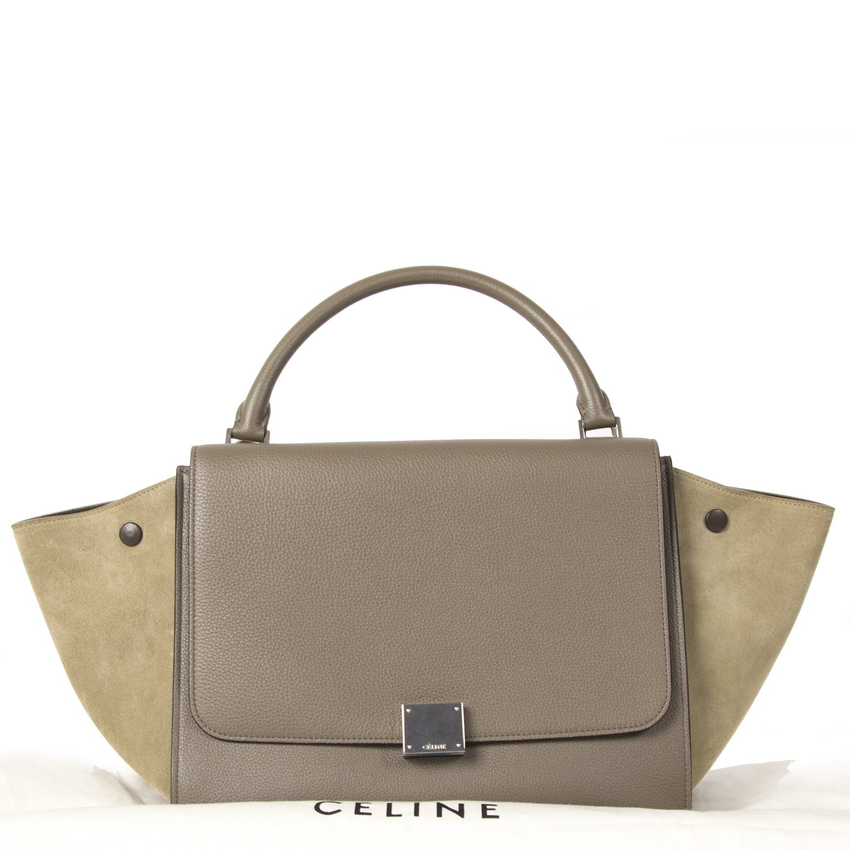 Authentieke tweedehands Celine Two-Toned Taupe Trapeze Bag juiste prijs veilig online winkelen LabelLOV webshop luxe merken winkelen Antwerpen België mode fashion