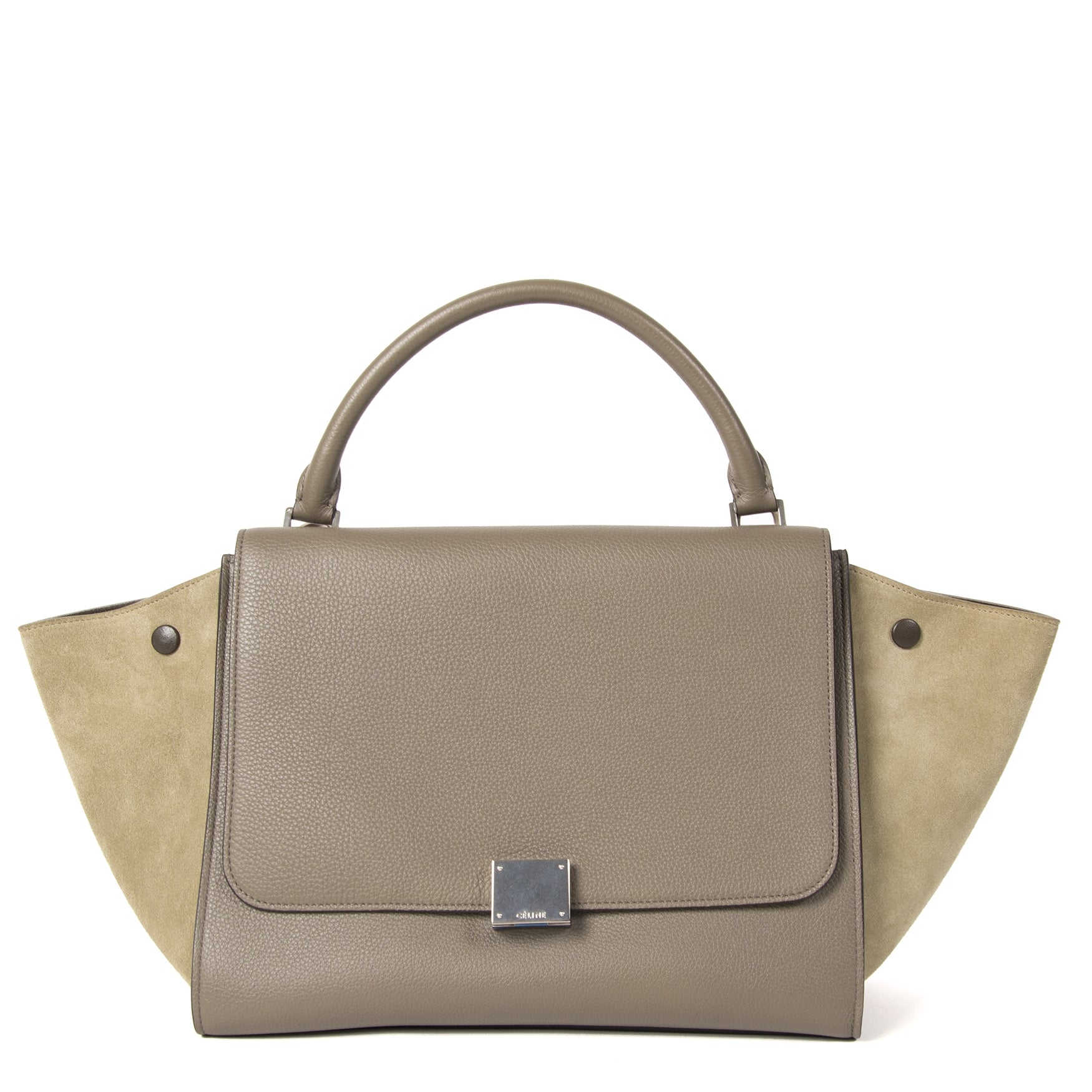 Authentieke tweedehands Celine Two-Toned Taupe Trapeze Bag juiste prijs veilig online winkelen LabelLOV webshop luxe merken winkelen Antwerpen België mode fashion