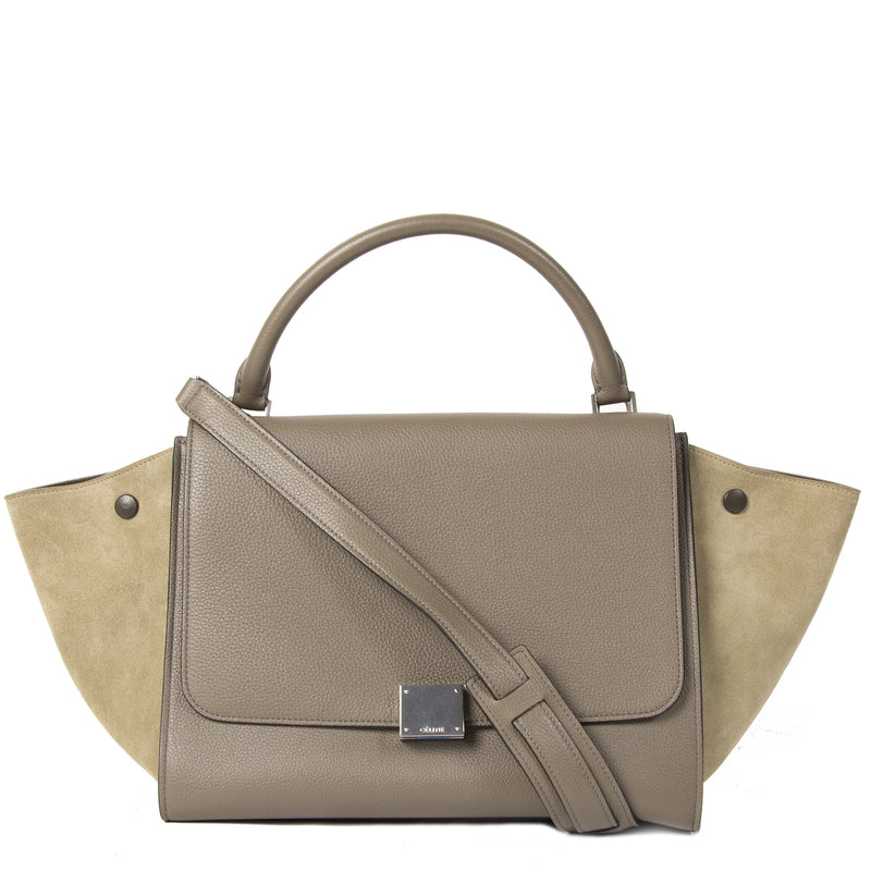 Authentieke tweedehands Celine Two-Toned Taupe Trapeze Bag juiste prijs veilig online winkelen LabelLOV webshop luxe merken winkelen Antwerpen België mode fashion