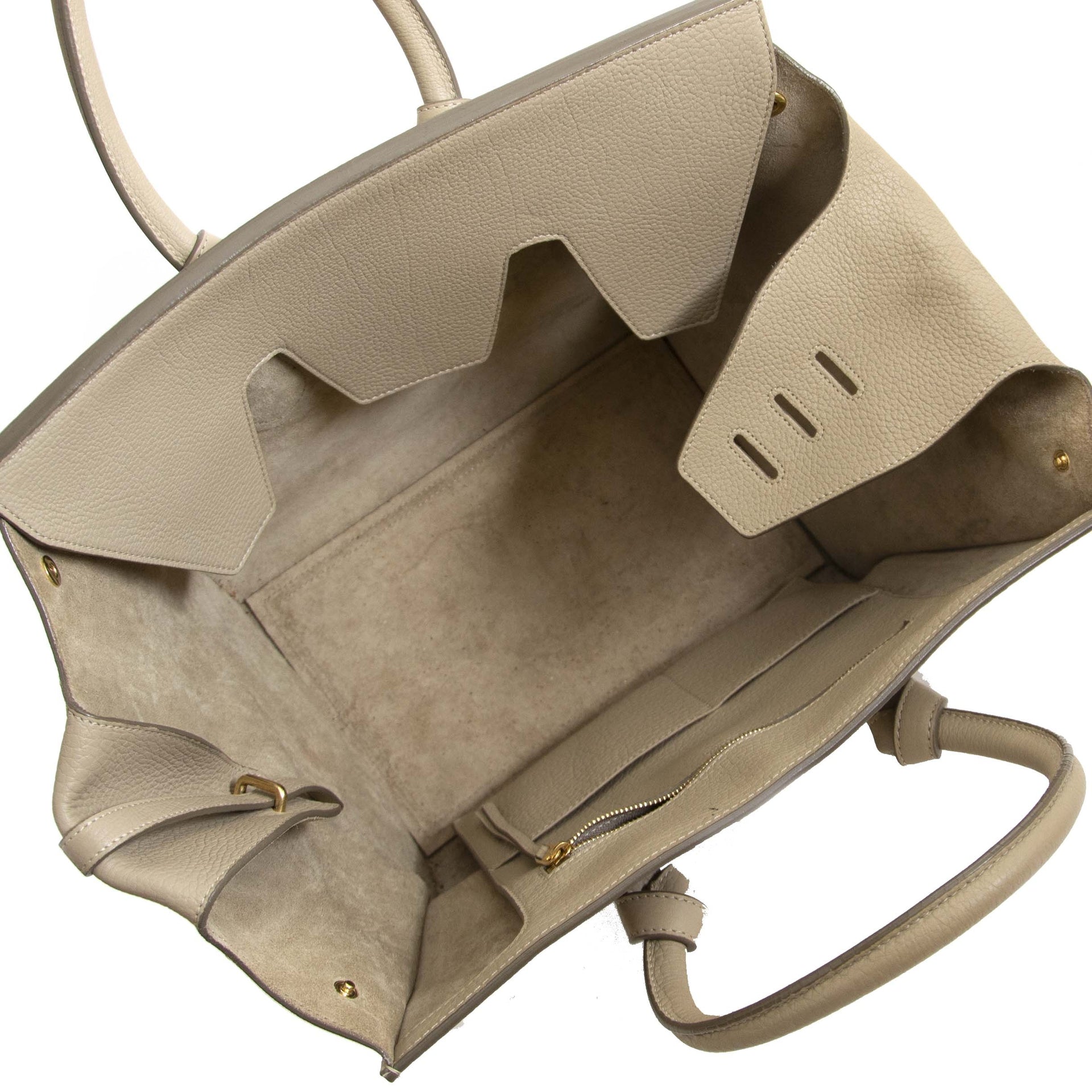 Celine Tie Knot Grainy Light Taupe Tote Bag binnenkant van de tas in zeer goede staat