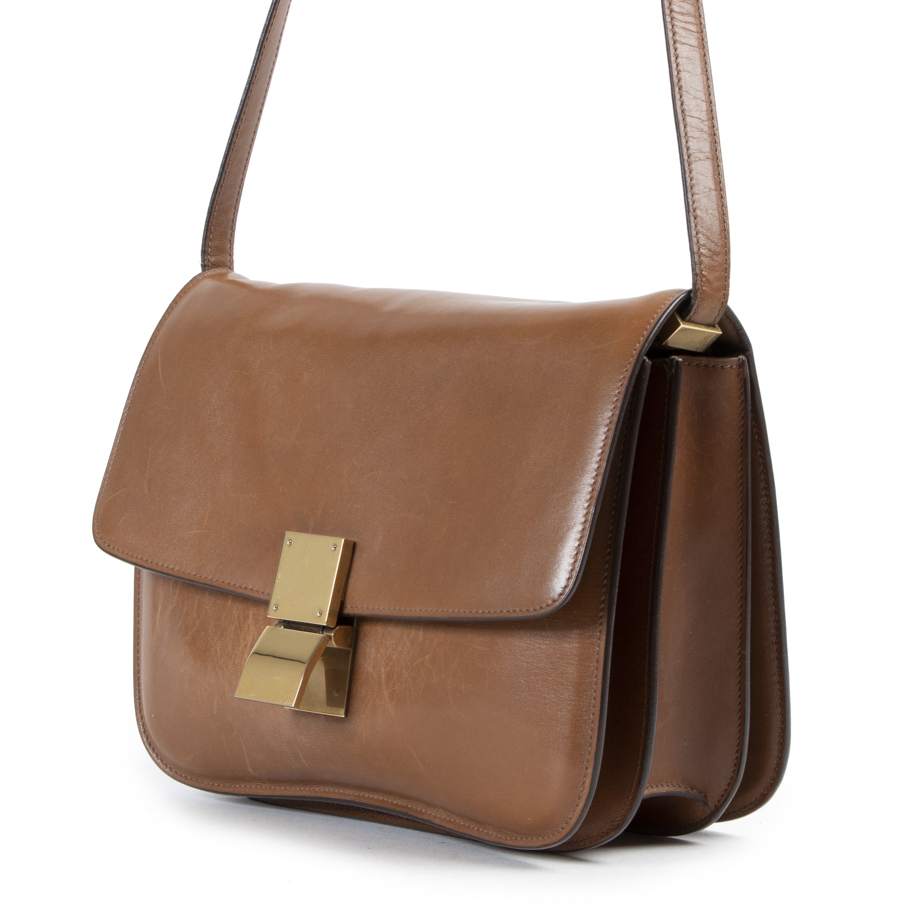 celine box bag Céline Cognac Leather Box Bag
