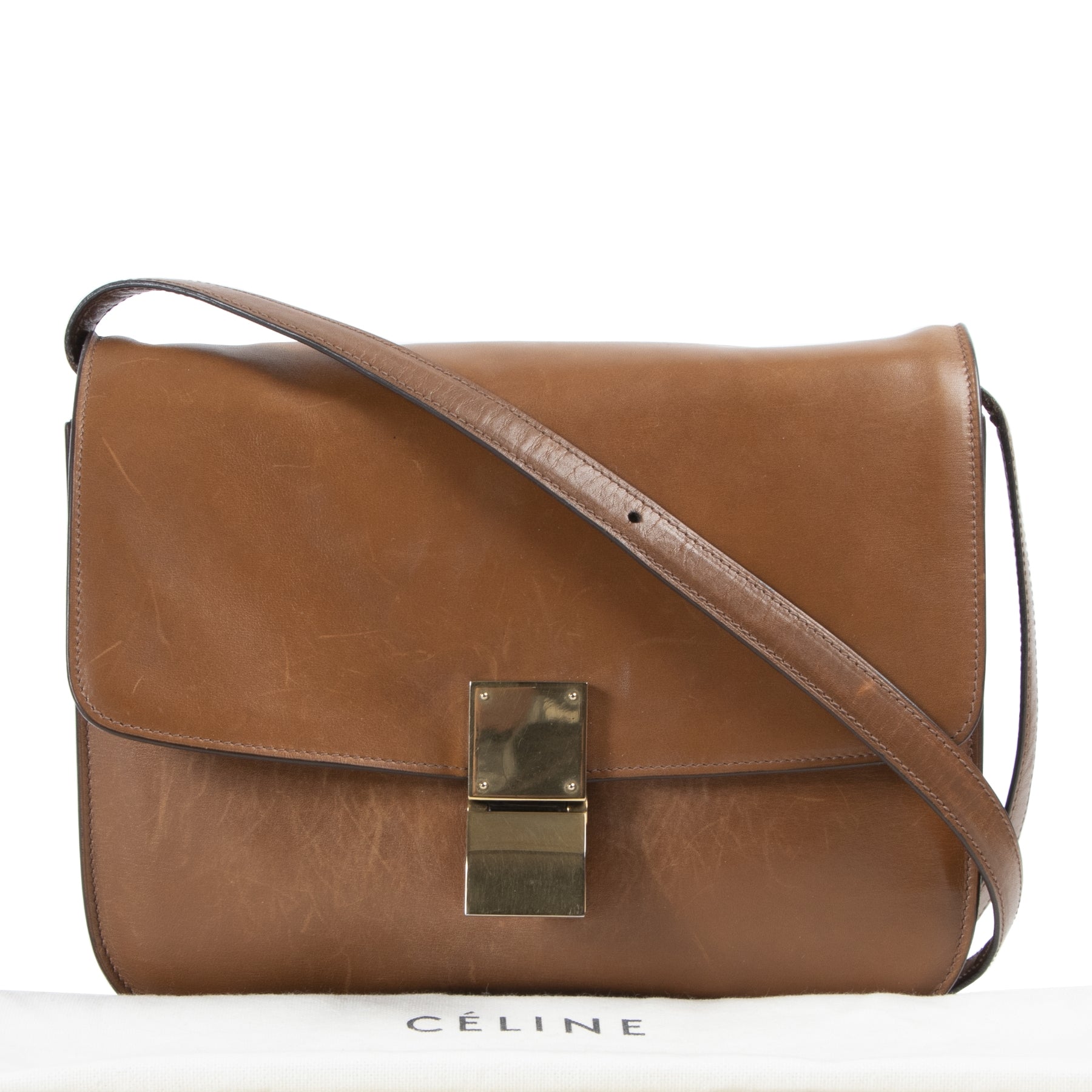 koop online tegen de beste prijs Céline Cognac Leather Box Bag