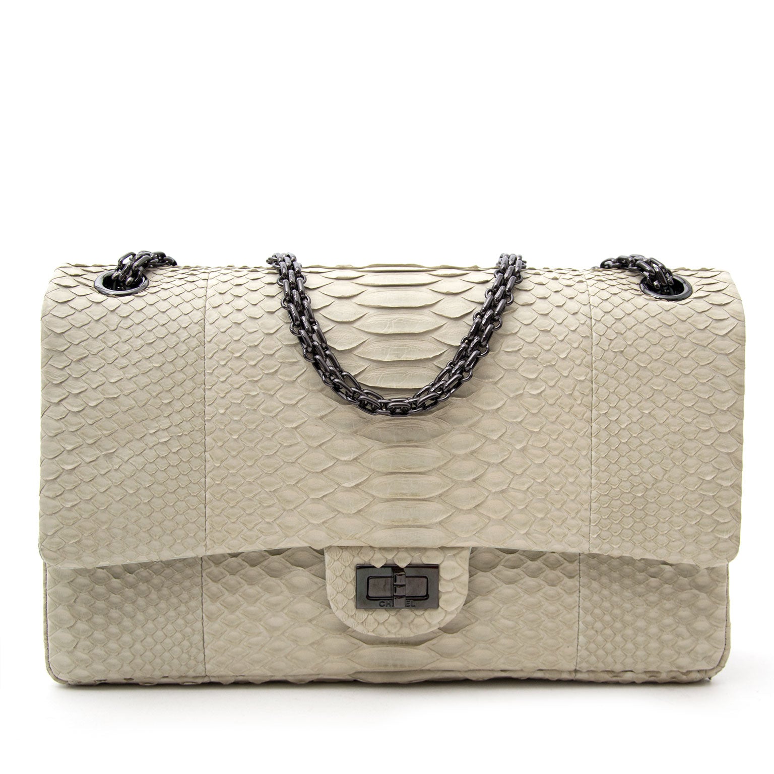 Buy an authentic Chanel Beige Phyton 2.55 Jumbo Flap Bag at the right price