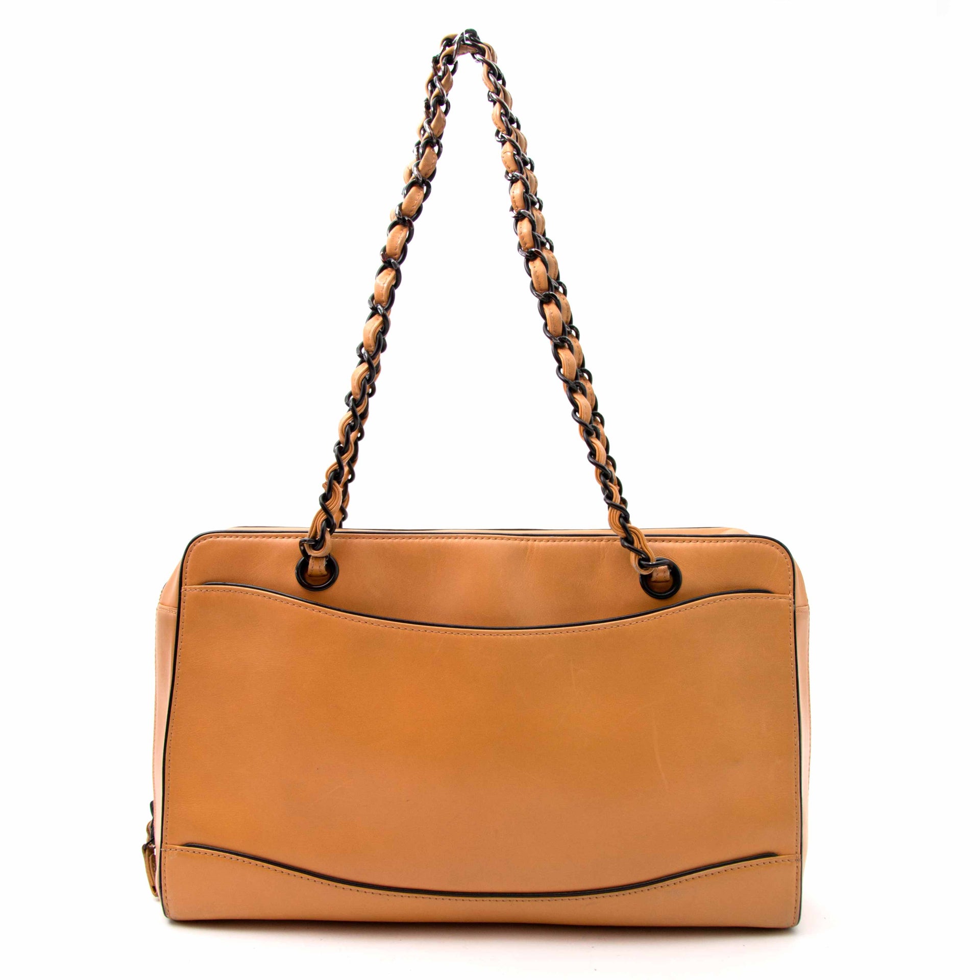 secondhand luxury Chanel Beige Calfskin Chain Tote Shoulder Bag