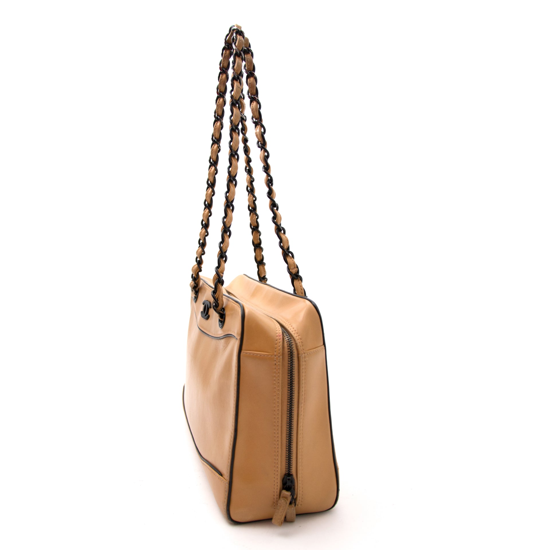 koop online tweedehands beige chanel schouderhandtas aan de beste prijs