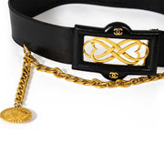 chanel black leather and chain belt now for sale at labellov vintage fashion webshop belgium