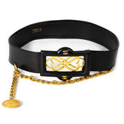 chanel black leather and chain belt now for sale at labellov vintage fashion webshop belgium