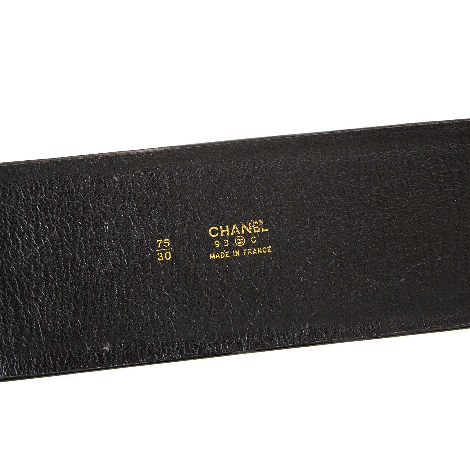 chanel black large patent belt now for sale at labellov vintage fashion webshop belgium