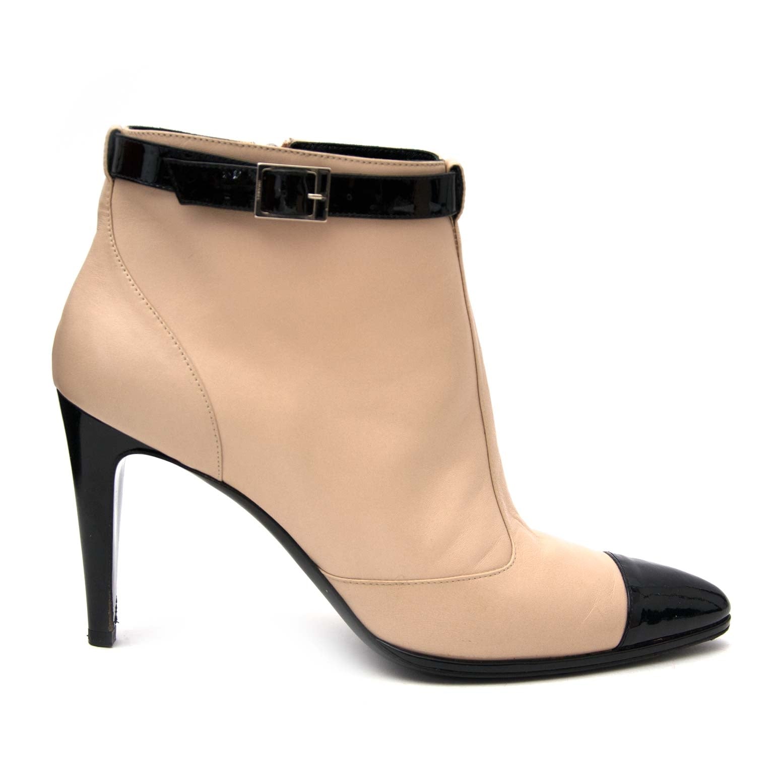 Chanel Lambskin Cap Toe Ankle Boots Beige And Black for sale online