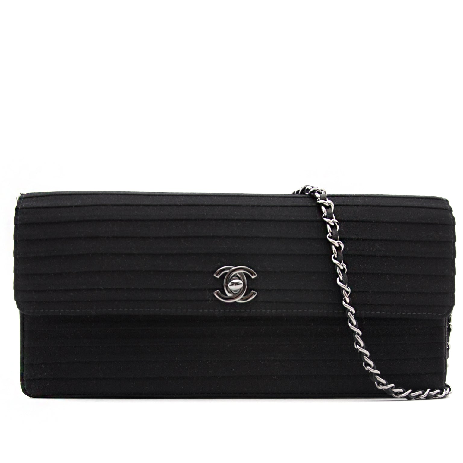 Chanel Black Flapbag Striped Fabric for sale in Antwerp Belgium at Labellov, safe and secure shopping.