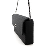Chanel Black Flapbag Striped Fabric for sale, vintage designer luxury bags at affordable prices.