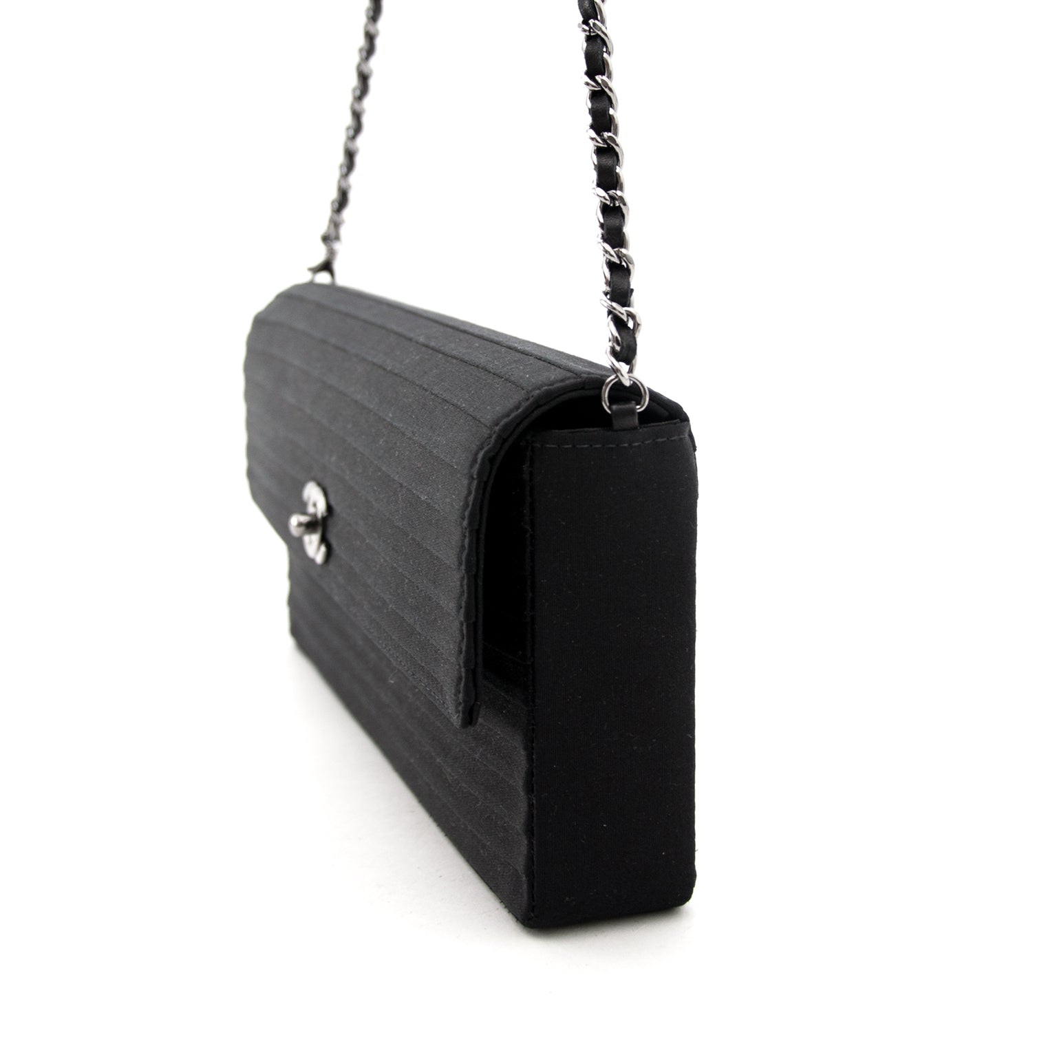 Chanel Black Flapbag Striped Fabric for sale, vintage designer luxury bags at affordable prices.