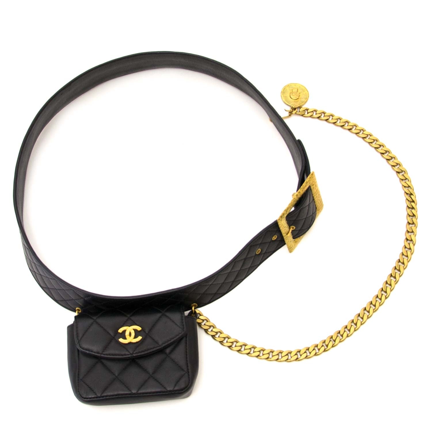 safe online shopping at labellov vintage fashion webshop belgium with chanel quilted caviar leather waist belt bag