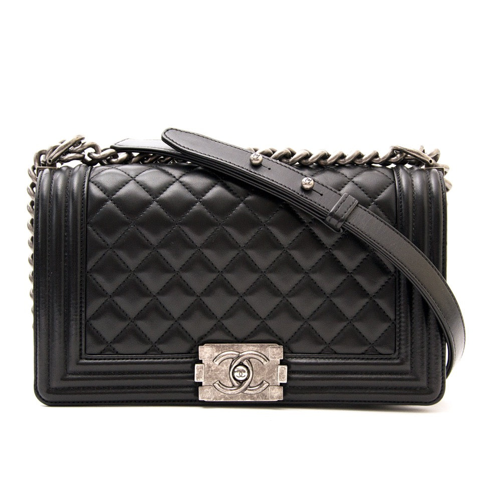 shop real real 100% authentic luxury chanel medium black boy bag webshop labellov.com