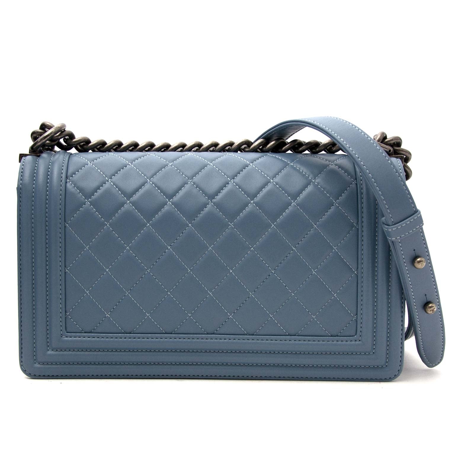 shop safe online secondhand Chanel Blue Medium Boy Bag