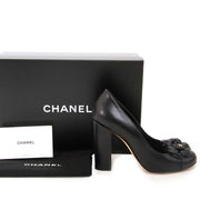 chanel black camelia heels now for sale at labellov vintage fashion webshop belgium