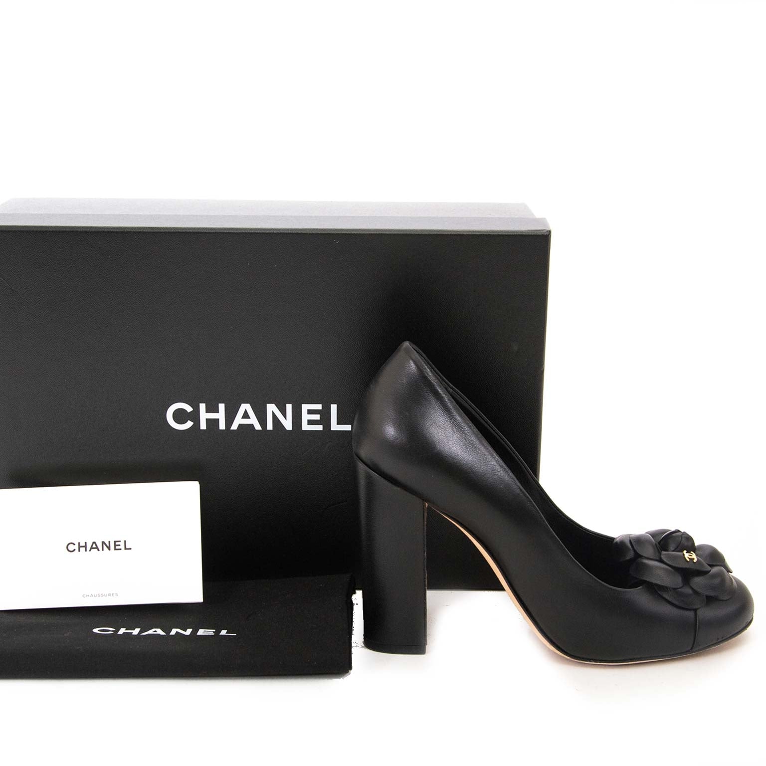 chanel black camelia heels now for sale at labellov vintage fashion webshop belgium
