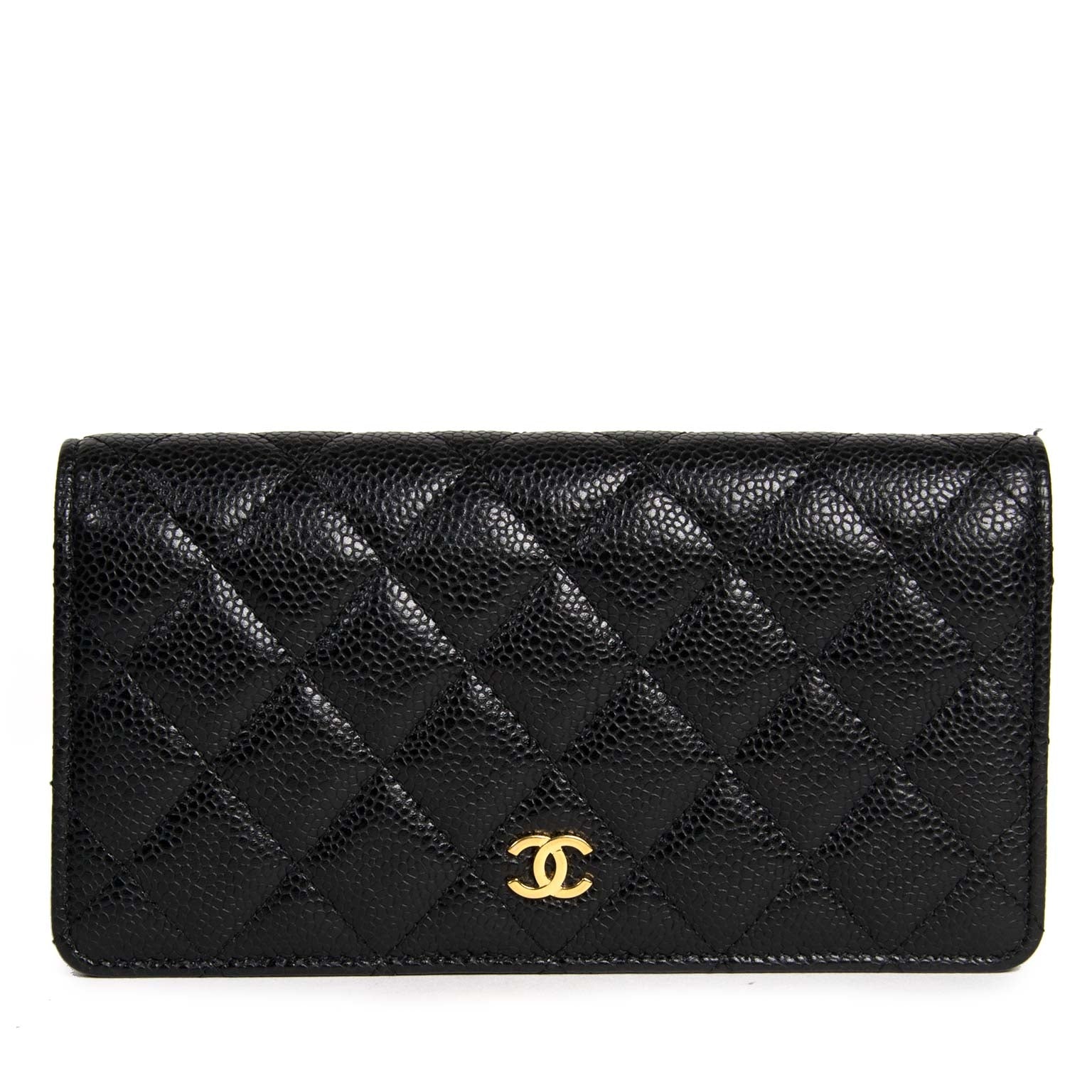 koop Chanel Black Embossed Caviar Leather Wallet bij labellov aan de beste prijs