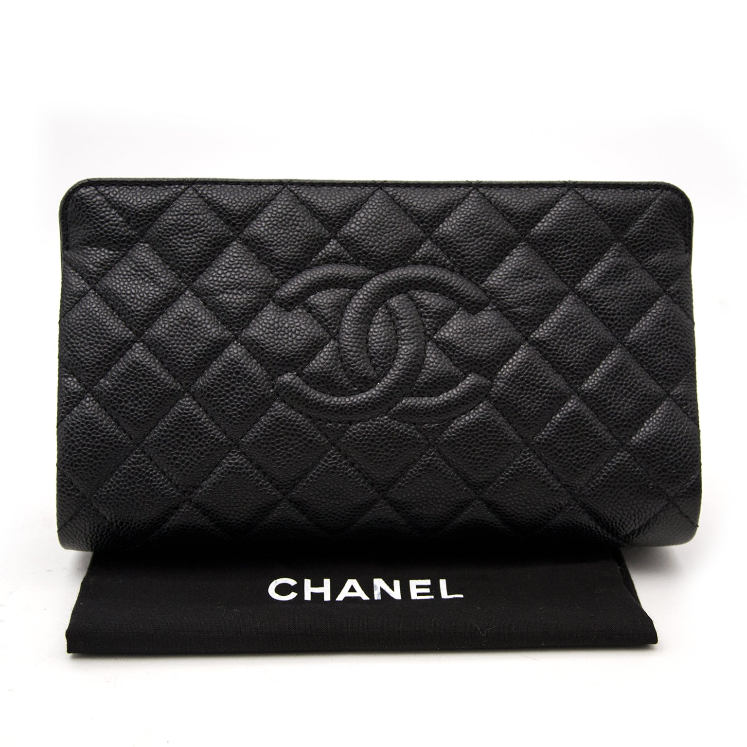 Authentic Chanel Black Caviar Quilted CC Clutch Bag at the best price 2017
