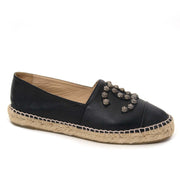 Chanel Black Lambskin Leather Camellia CC Stud Espadrilles