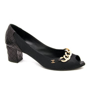 Chanel Nylon Quilted Lambskin Chain Peep Toe Pumps - Size 39 now online at Labellov.com