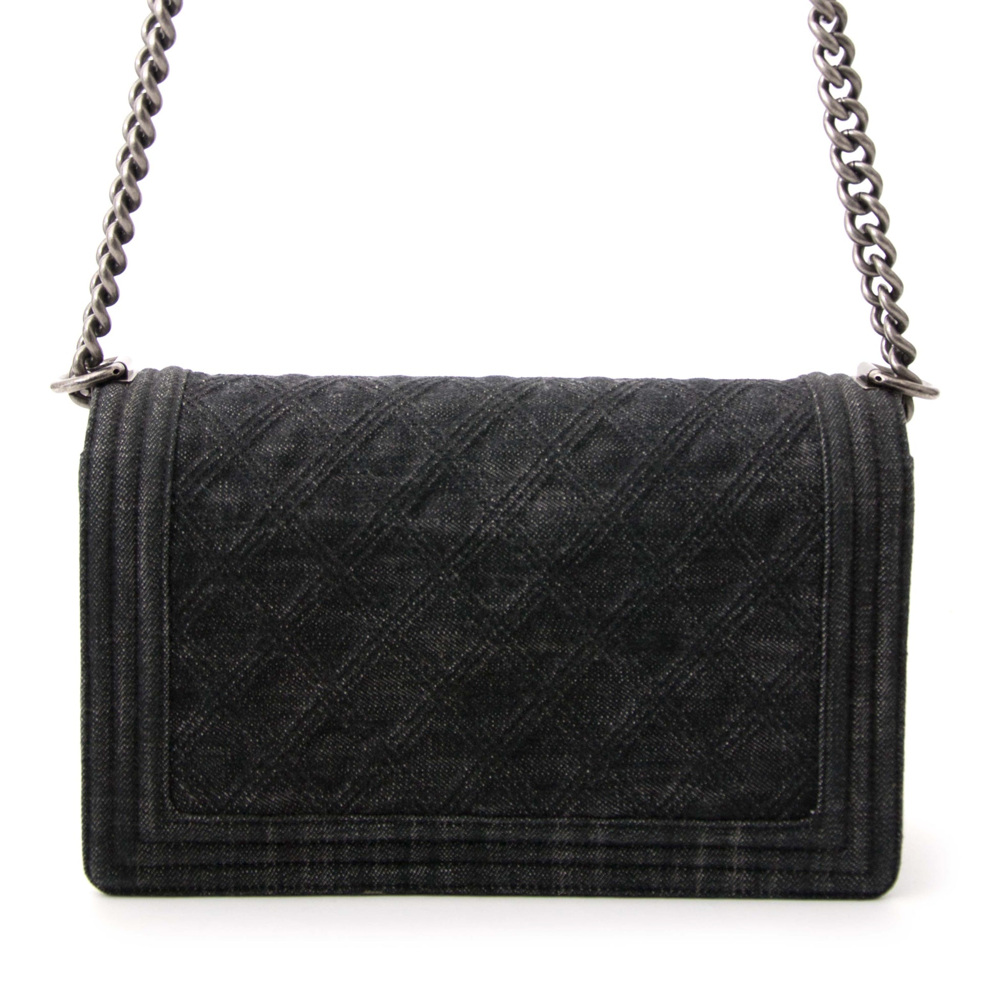 shop safe online secondhand Chanel Black Denim New Medium Boy Bag www.labellov.com