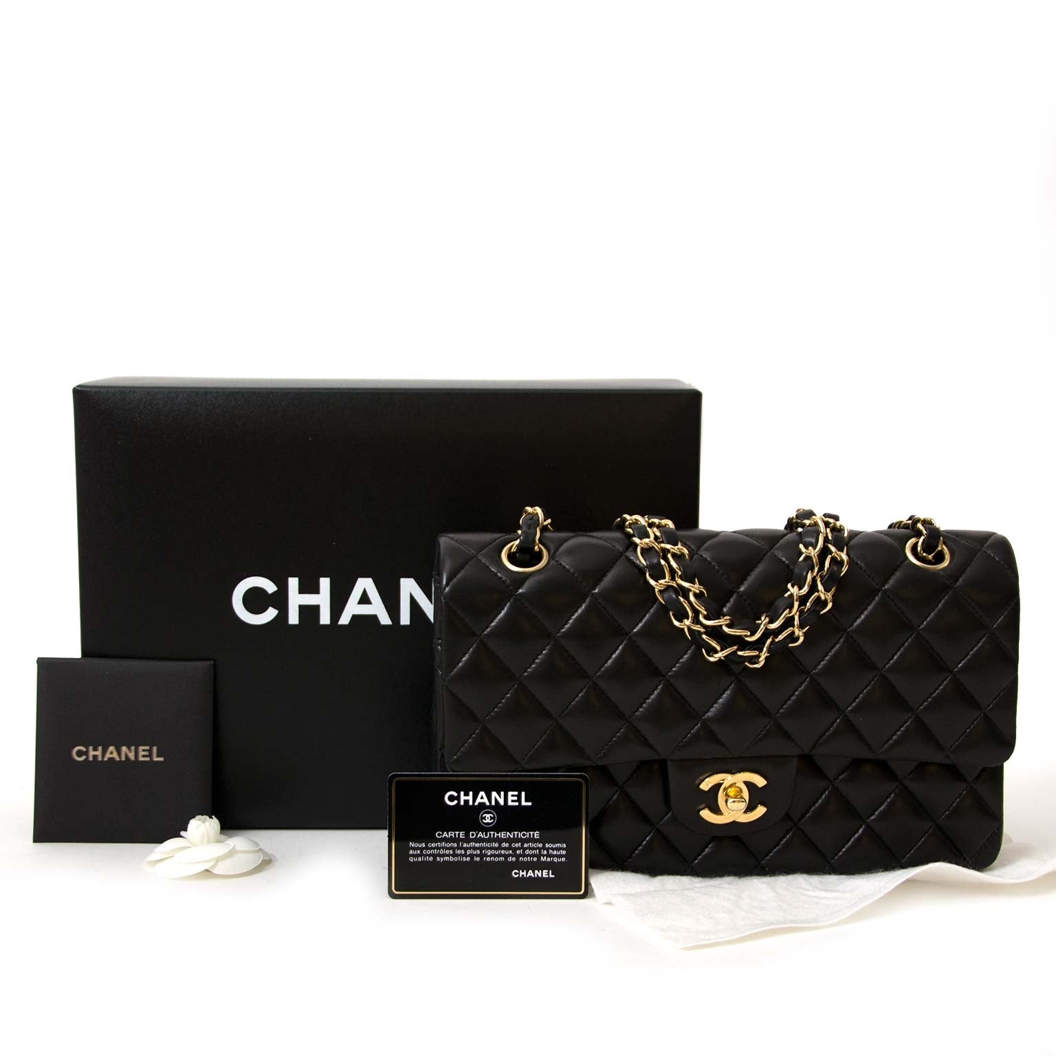 koop veilig online As New Chanel Black Medium Lambskin Double Classic Flap Bag