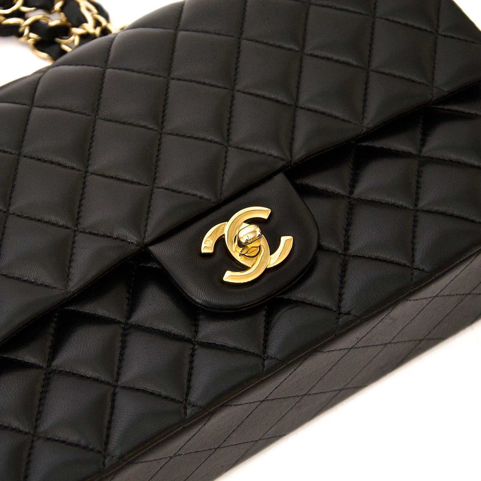 koop veilig online tegen de beste prijs As New Chanel Black Medium Lambskin Double Classic Flap Bag