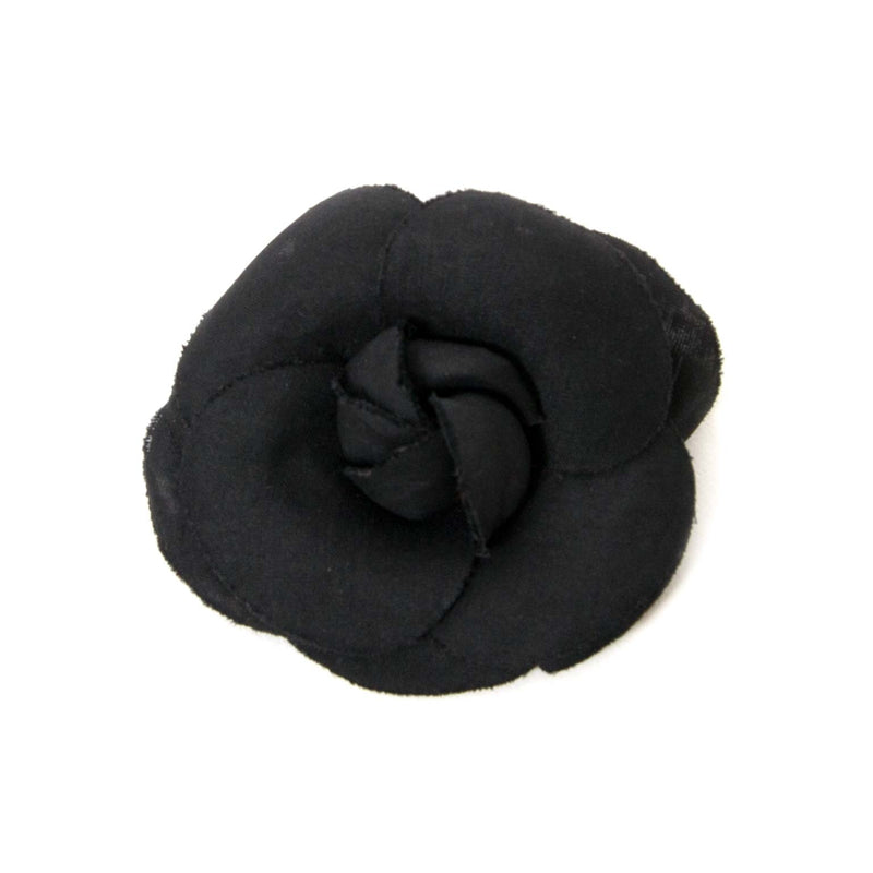 chanel black satin camelia brooch now for sale at labellov vintage fashion webshop belgium
