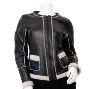 chanel black leather and lambswool jacket now online at labellov.com for the best price