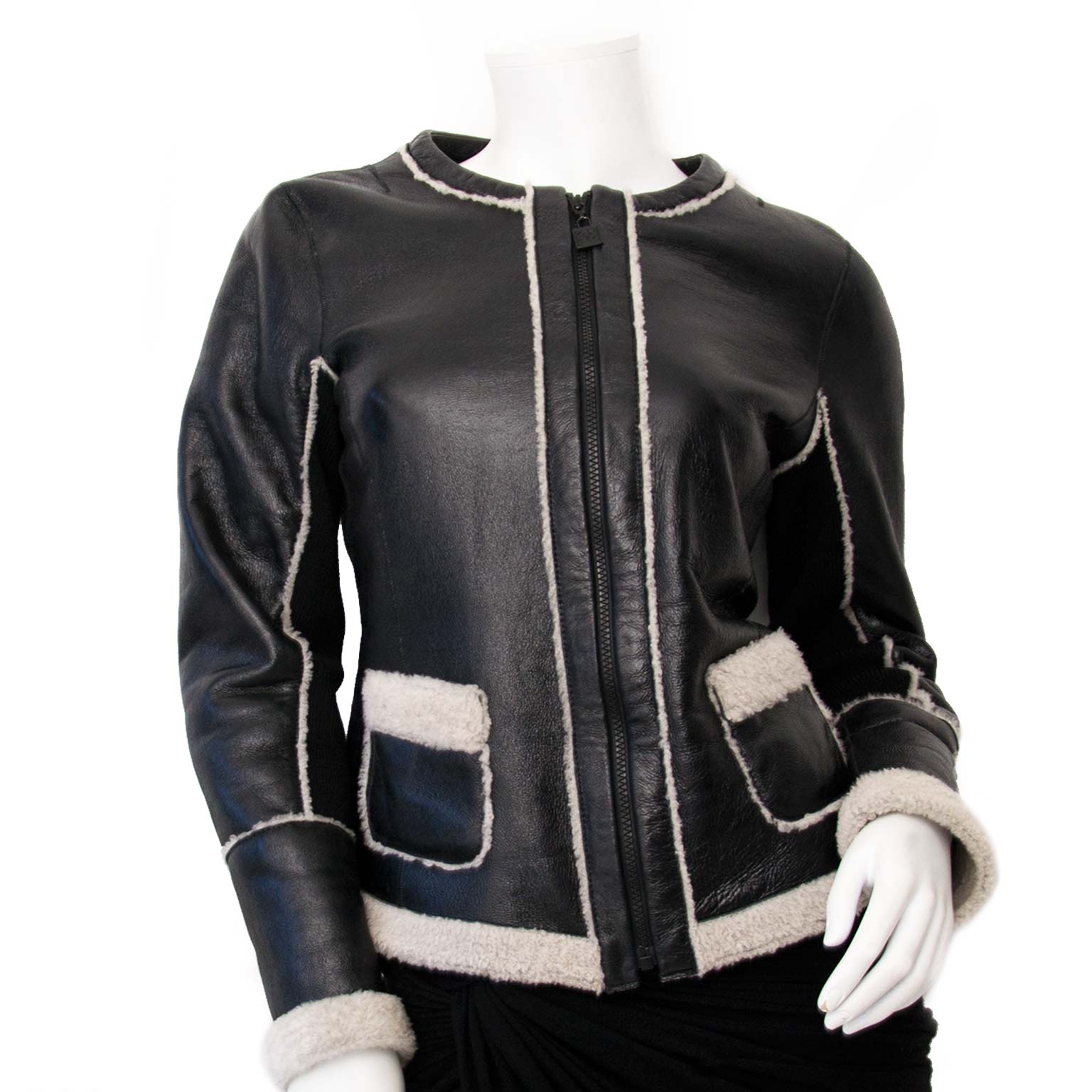 chanel black leather and lambswool jacket now online at labellov.com for the best price