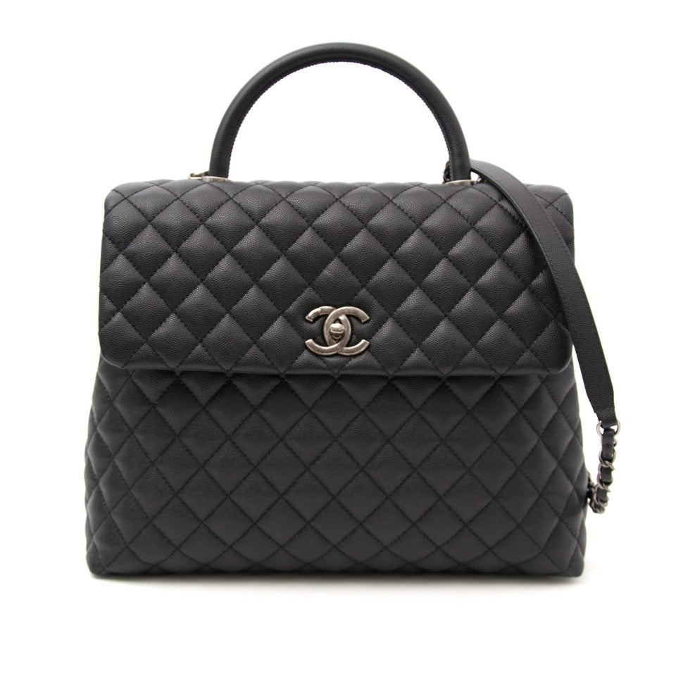 shop veilig online 100% authentieke Brand New Chanel Coco Top Handle Bag Quilted Caviar Medium