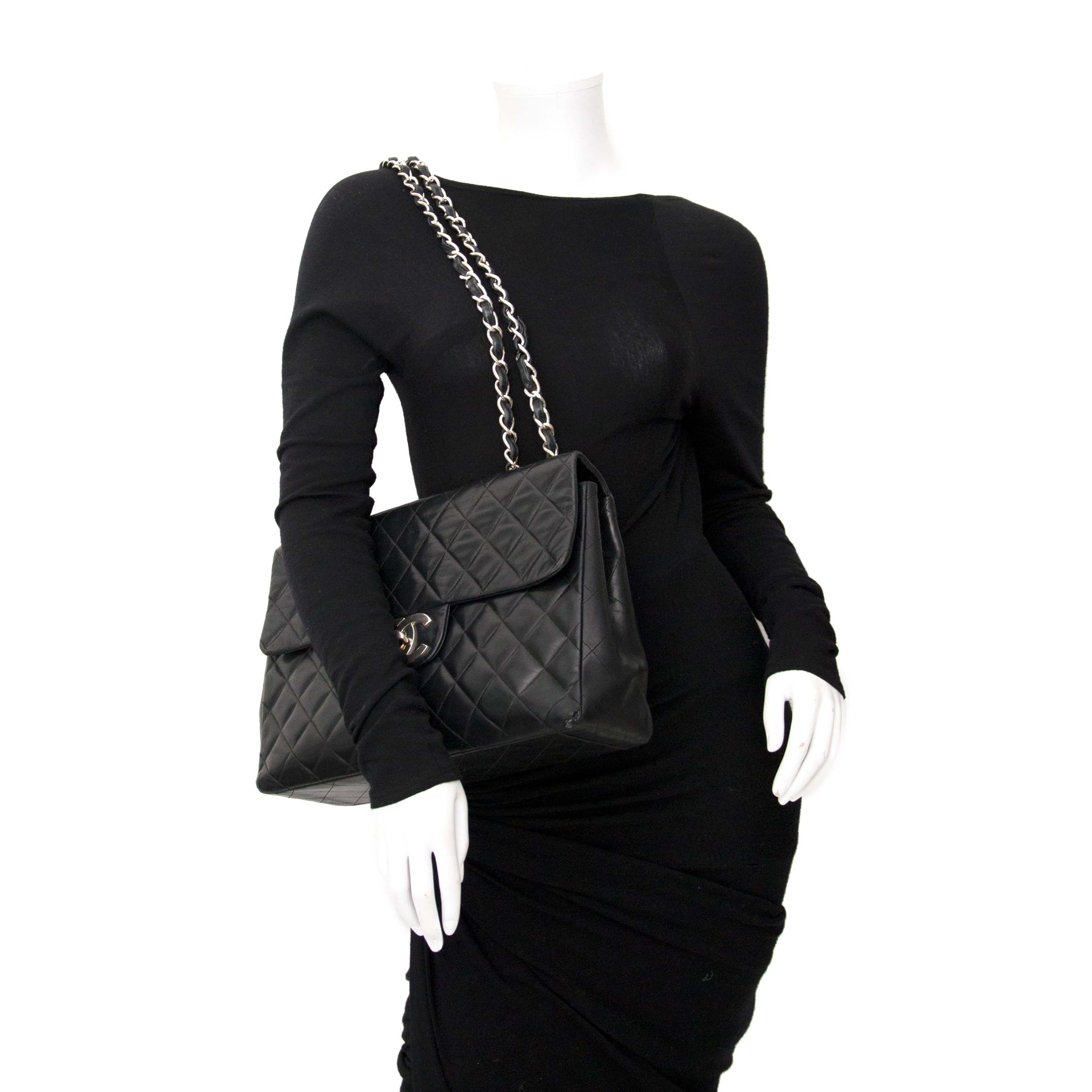 shop safe online seconcdhand Chanel Vintage Maxi Black Classic Flap Bag