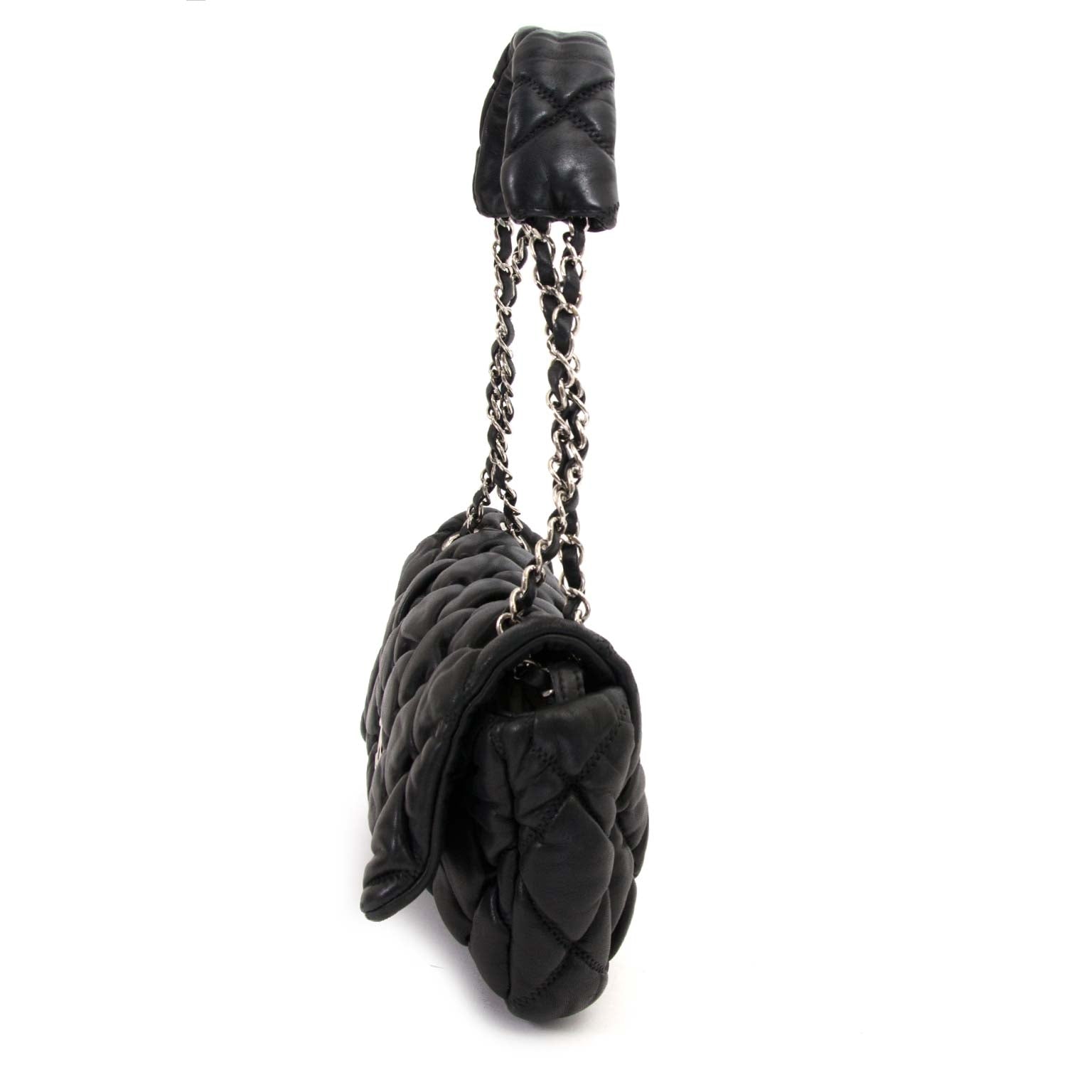 buy Chanel Black Lambskin Bubble Quilt Flap Bag at labellov for the best price