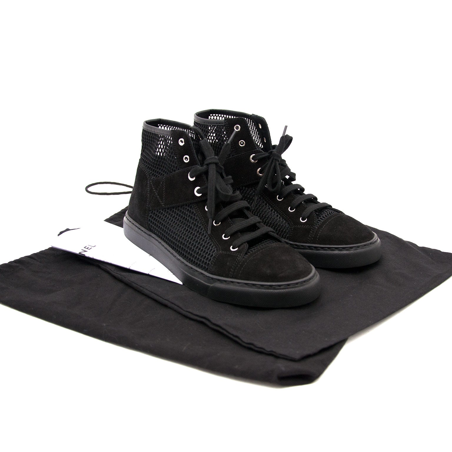 Are you looking for a pair of authentic Chanel Black Suede Mesh High-Top Lace-Up Sneakers ?