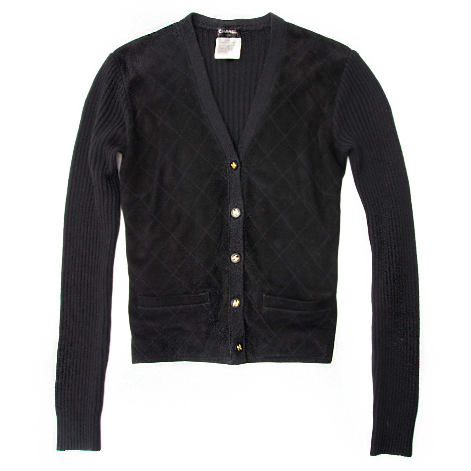 Chanel Black Suede and Wool Cardigan for sale online at Labellov