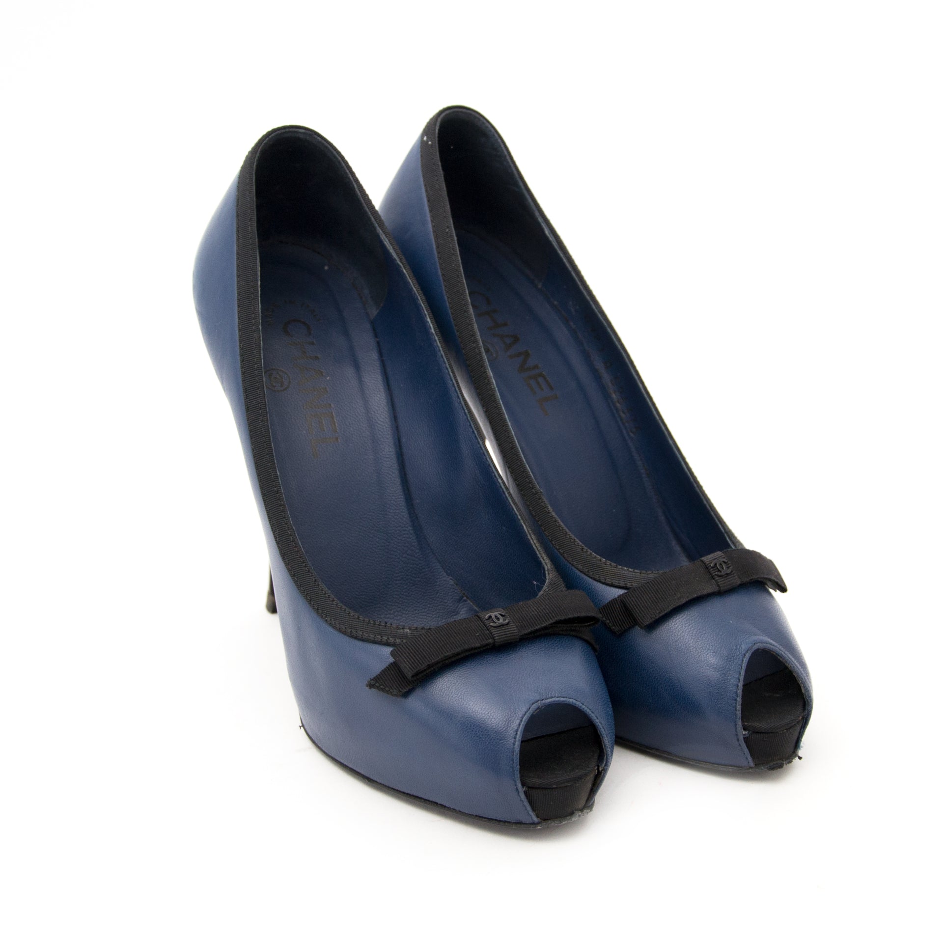 Chanel Black and Blue Peeptoe Pumps for sale online