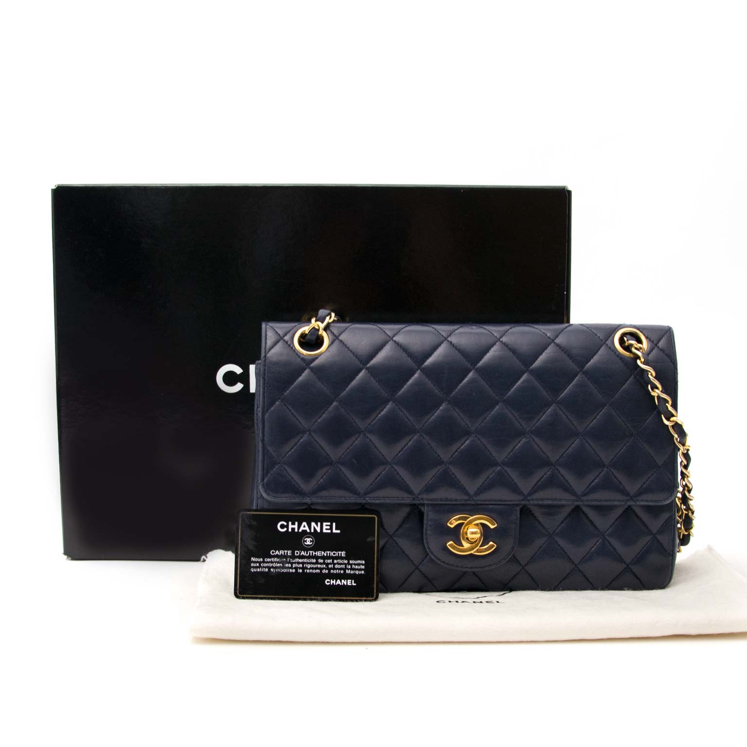 buy safe and secure online at labellov.com in antwerp chanel vintage blue leather classic flap bag