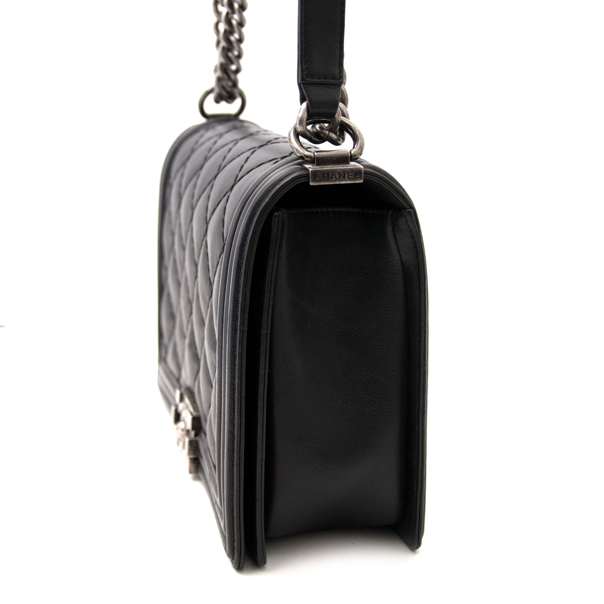 shop safe online your secondhand Chanel Black Double StItched New Medium Boy Bag
