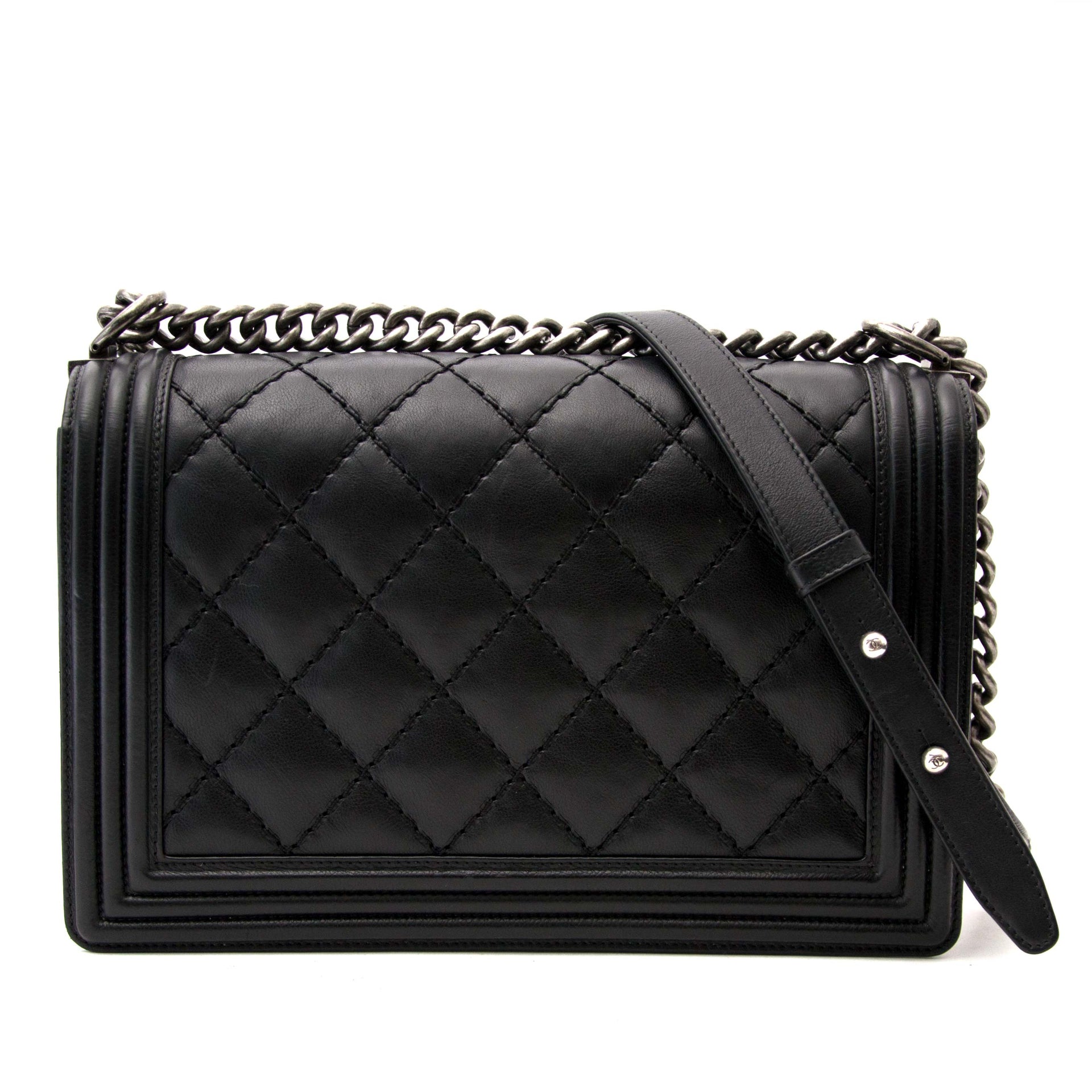 worldwide shipping secondhand Chanel Black Double StItched New Medium Boy Bag