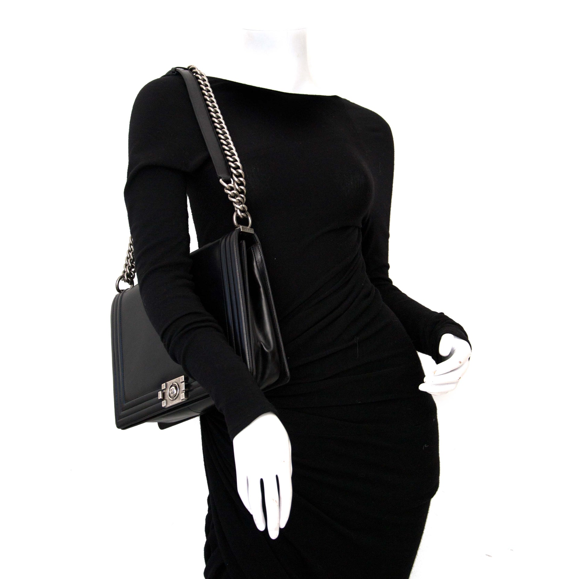 worldwide shipping secondhand Chanel Black Large Le Boy Flap Bag