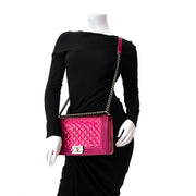 invest in your bag shop safe only your worldwide shipping best price rare limited secondhand sold out limited 2014 collection Chanel Metallic Patent Fuchsia New Medium Boy Bag designer bag at the best price
