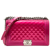 sold out limited 2014 collection Chanel Metallic Patent Fuchsia New Medium Boy Bag