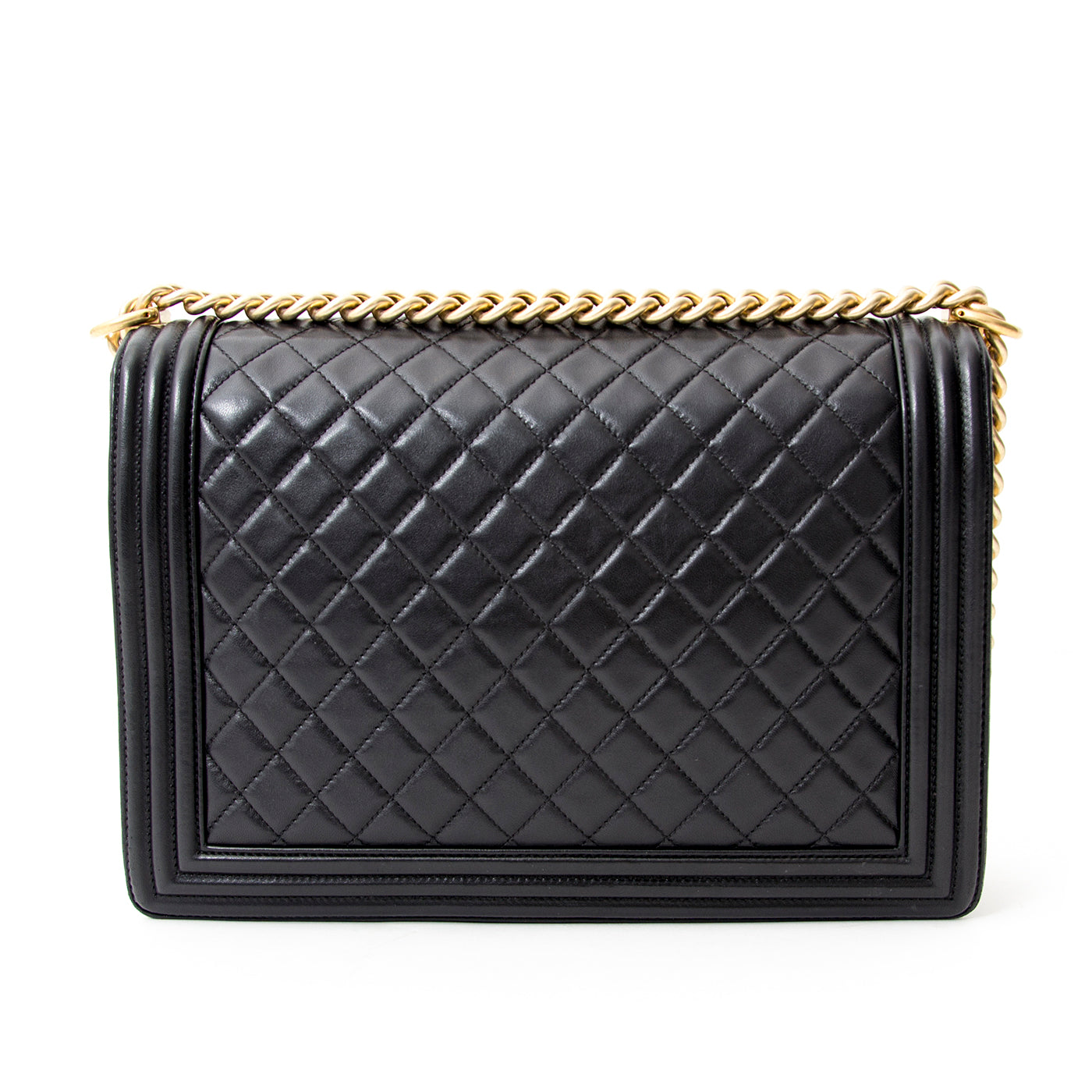 koop veilig online tweedehands nieuwe 100% authentieke Chanel Large Black Lambskin Boy GHW boetiek antwerpen