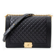 buy safe online secnodhand designer Chanel Large Black Lambskin Boy GHW at the best price wolrdwide shipping