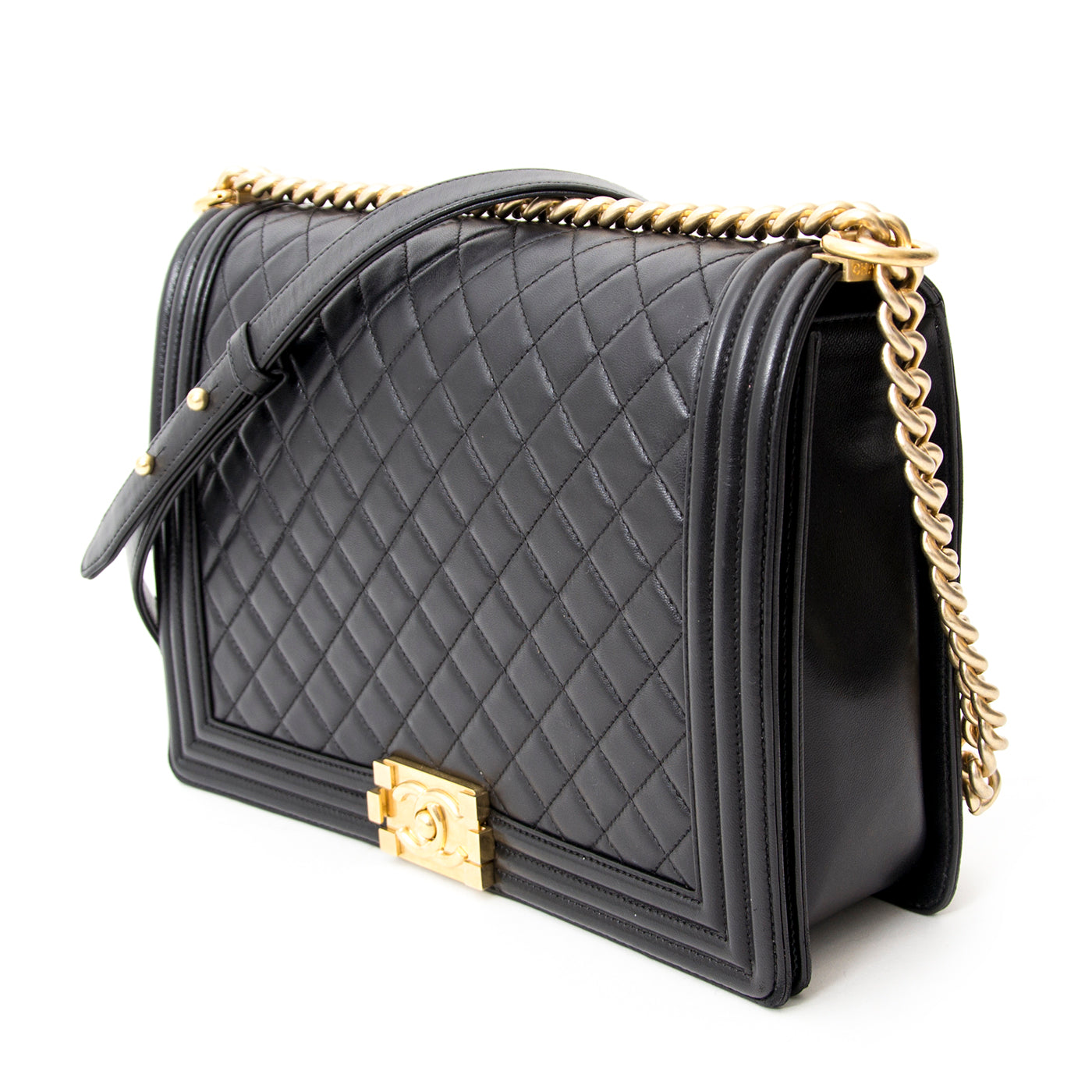 koop veilig online aan de beste prijs Chanel Large Black Lambskin Boy GHW online webshop labellov.com België, Antwerpen