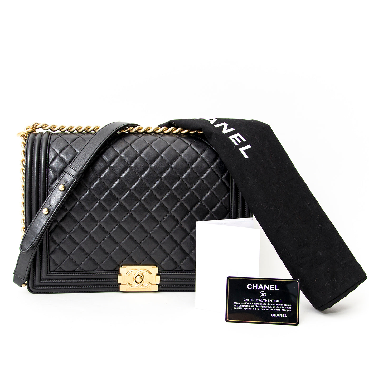 koop veilig online aan de beste prijs Chanel Large Black Lambskin Boy GHW online webshop labellov.com België, Antwerpen