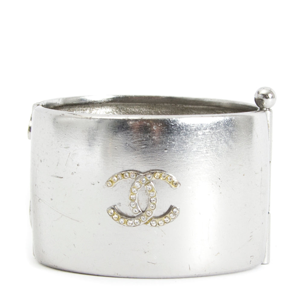 Chanel Millennium Silvered Cuff with Enameled Design