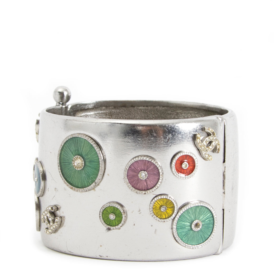 Chanel Millennium Silvered Cuff with Enameled Design